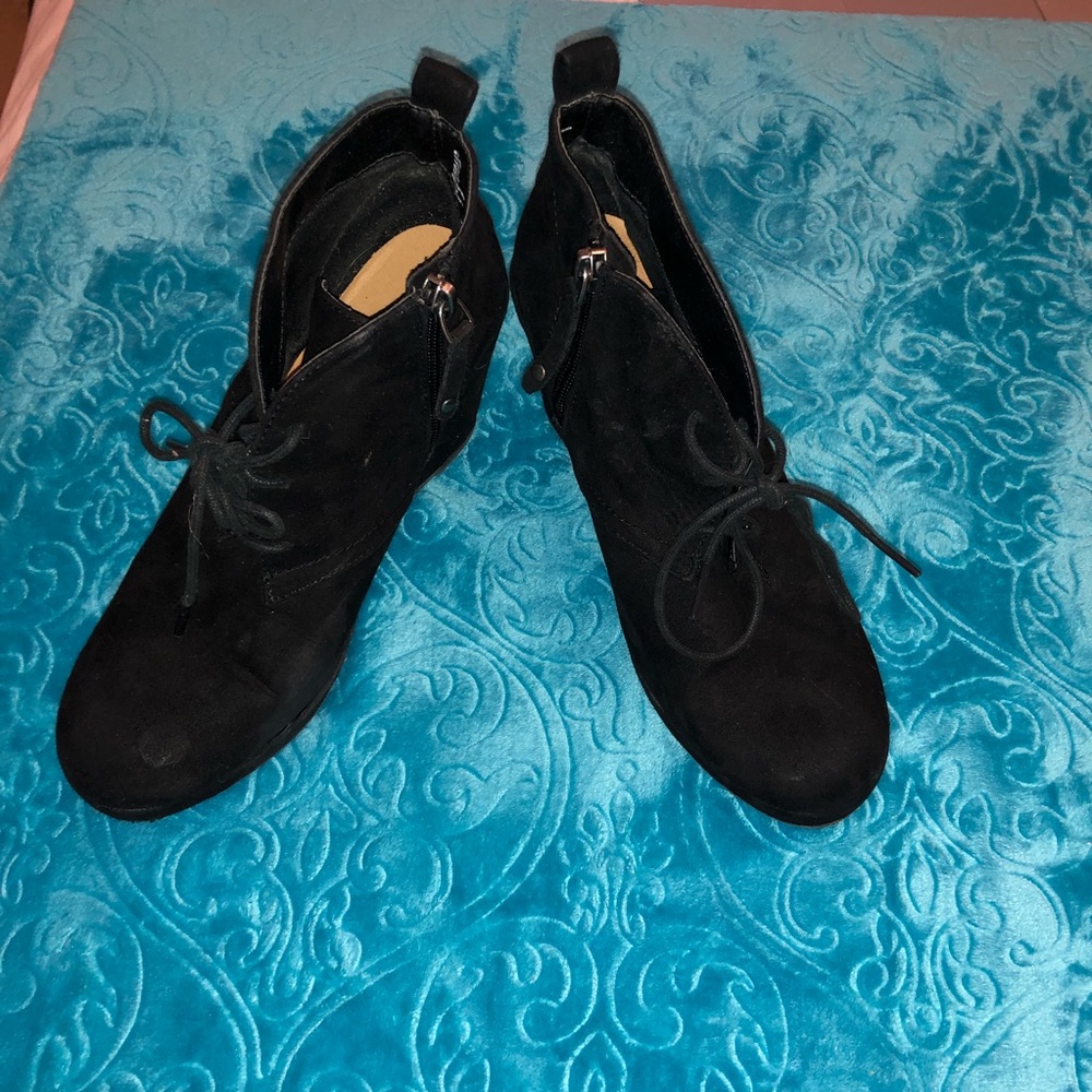 Black lace wedges boots size 6 1/2